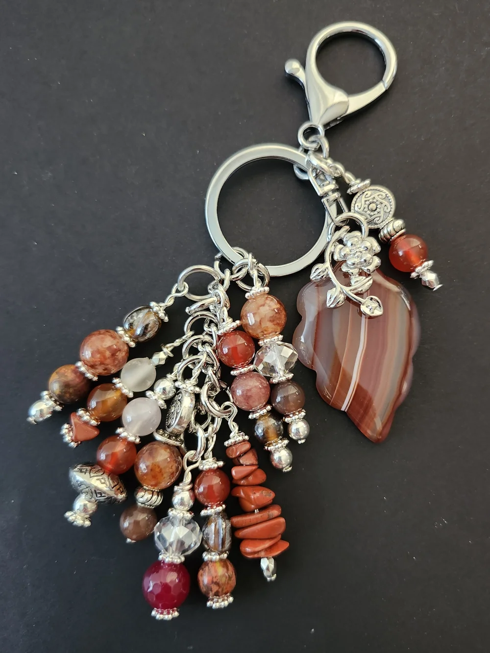 Banded Agate Purse Charm or Keychain Coral Carnelian Handcrafted